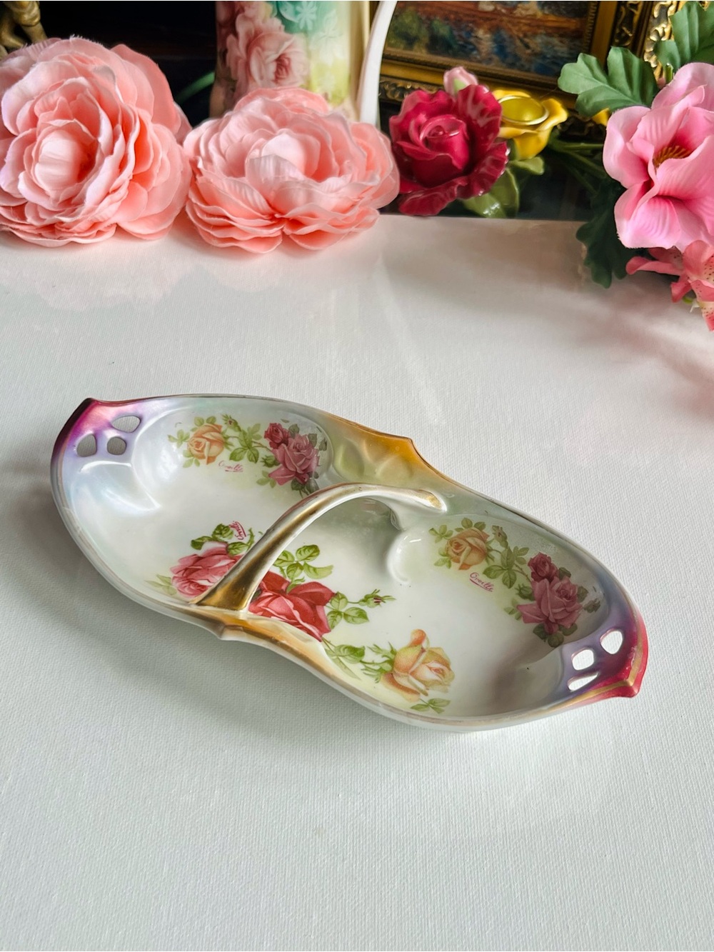 Antique IPF Germany Divided Serving Dish - Signed Oiville - Circa 1900s